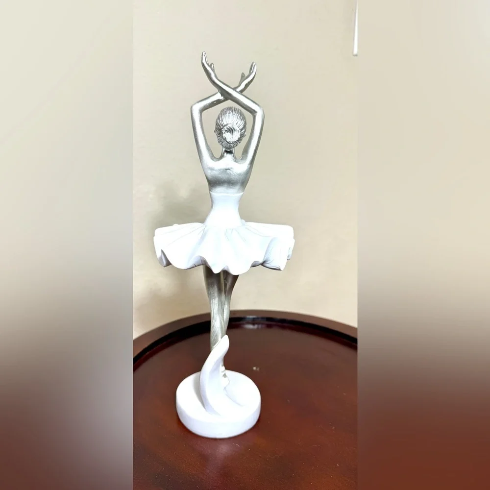 White and Silver Ballerina Figurine Statuette Decorative Art  Sculpture Gift